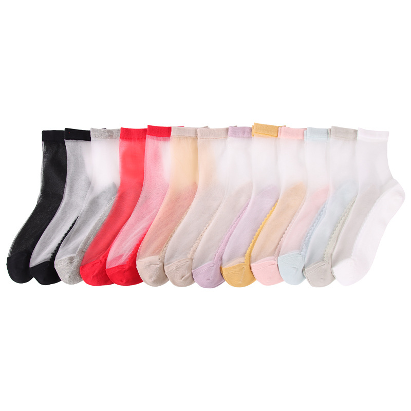 Women's Socks Summer New Solid Color Basic Crystasilk Sock Multi-Color Selection Simple Glass Stockings Factory Wholesale