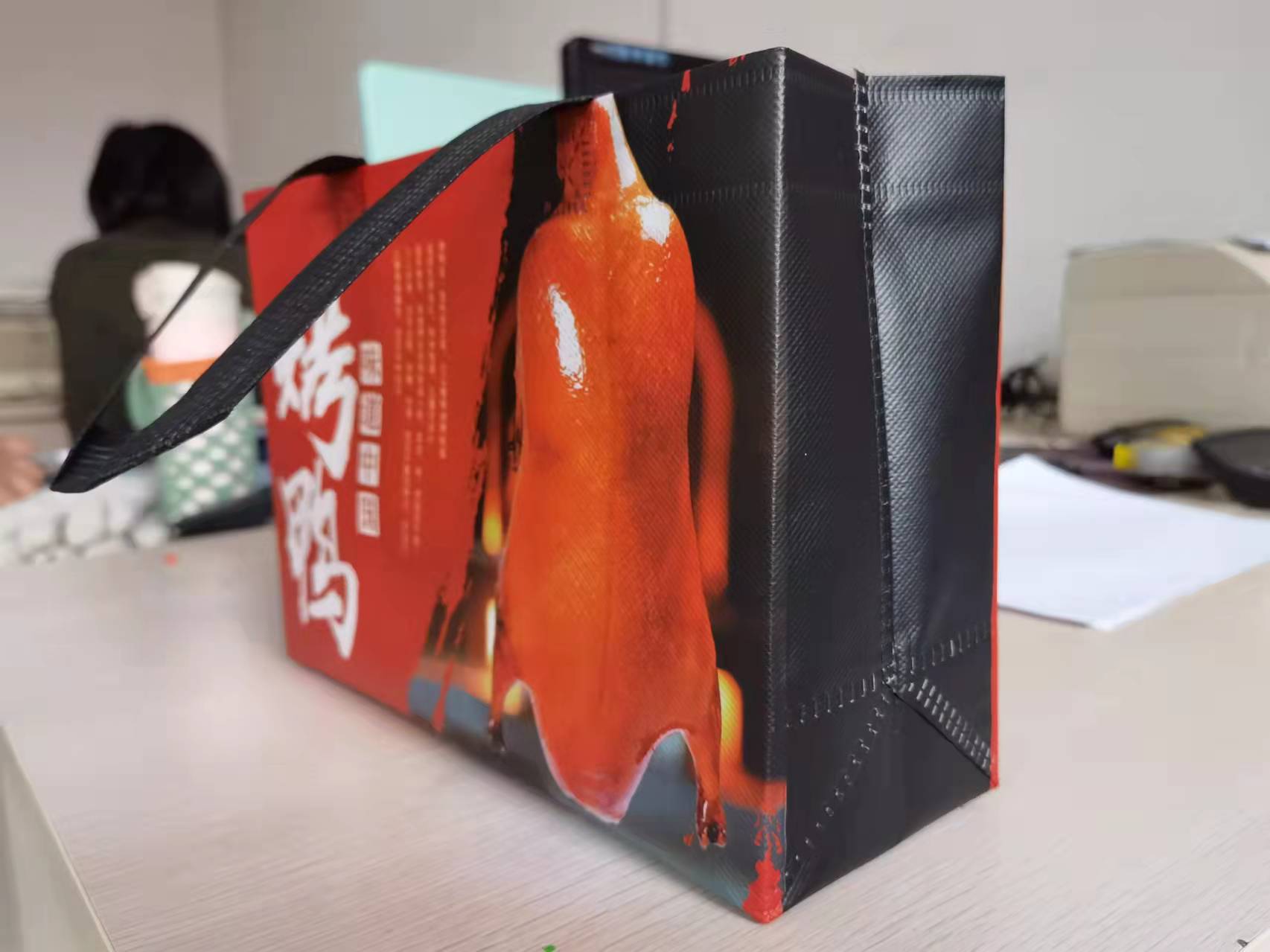 烤鸭袋 彩色覆膜手提袋无纺布袋外卖袋打包袋 食品打包袋