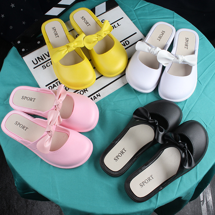 Children's Summer New Closed-Toe Slippers Little Girl Fashion Solid Color Bow Half Slippers Flat Sandals Parent-Child Slippers