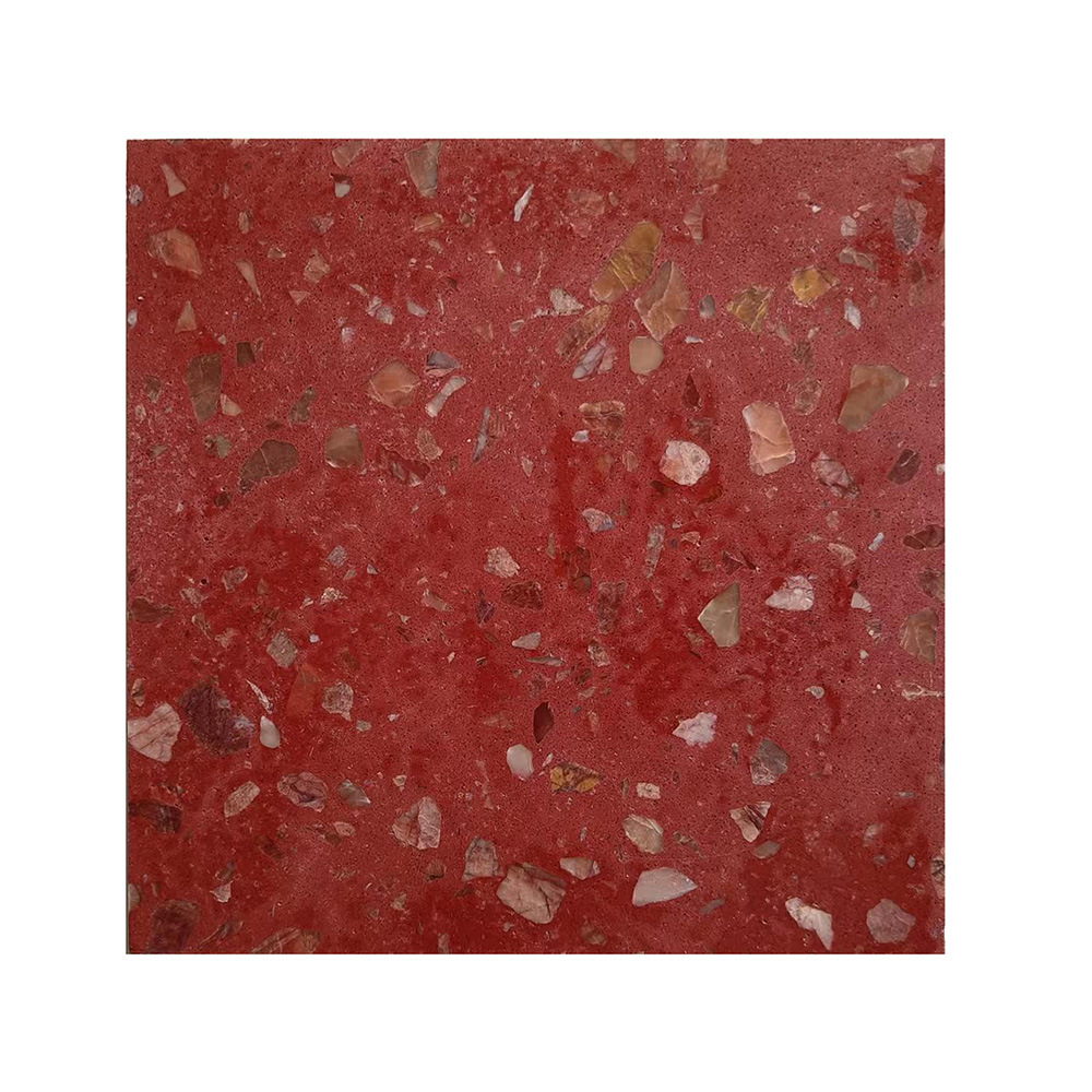 中国红网红店云浮石材厂家直销红色无机水磨石800*800*18支持样品