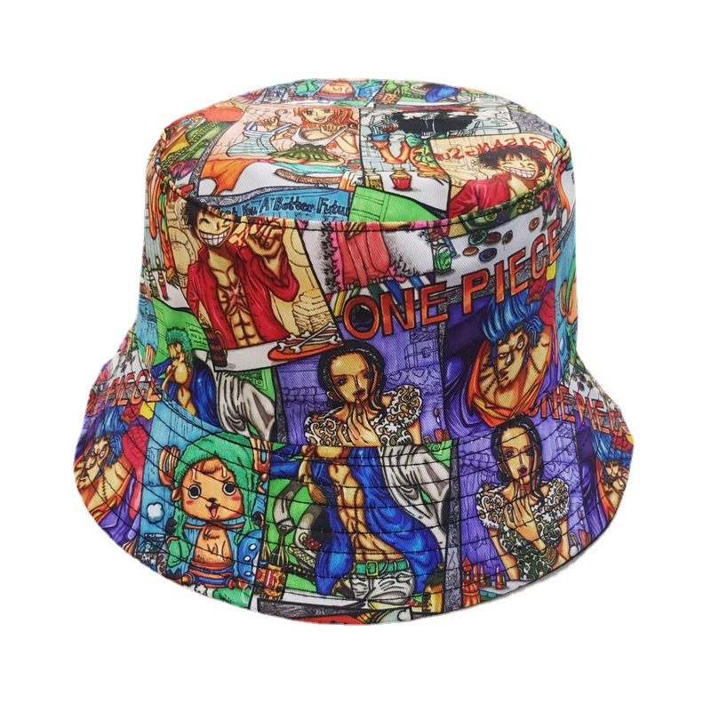 Cross-Border Japanese Anime King of the Sea Printing Bucket Hat One Piece Bucket Hat Men's and Women's Double-Sided Sun Hat Sun Hat