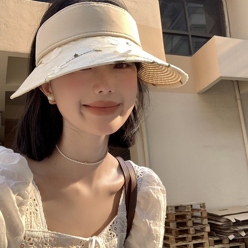 Three-Dimensional Flower Japanese Beach Holiday Sun Hat Straw Top Hat Female Summer Big Brim Sun Protection Hat