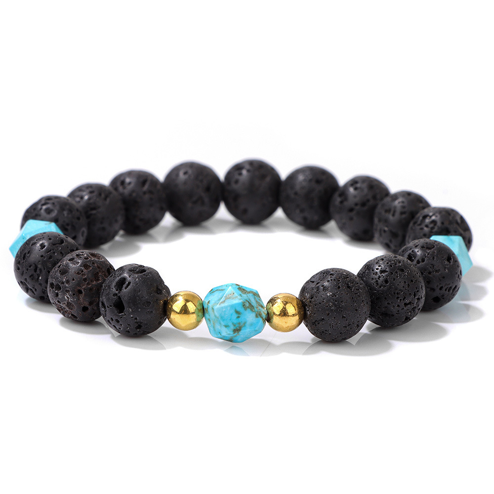 10mm火山石珠子石头切面珠子手链男欧美复古男友风弹力手串简约款