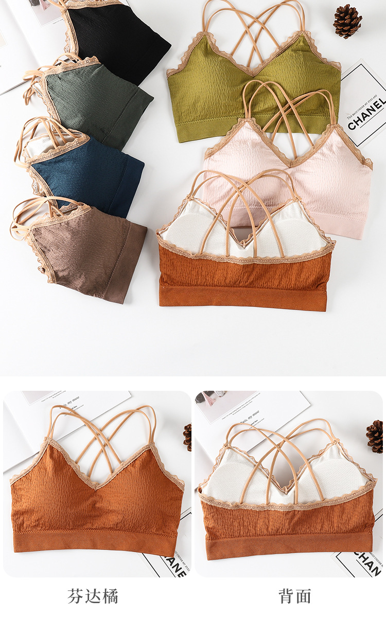 新款无缝裹胸 拼色蕾丝小背心 聚拢交叉式裹胸抹胸