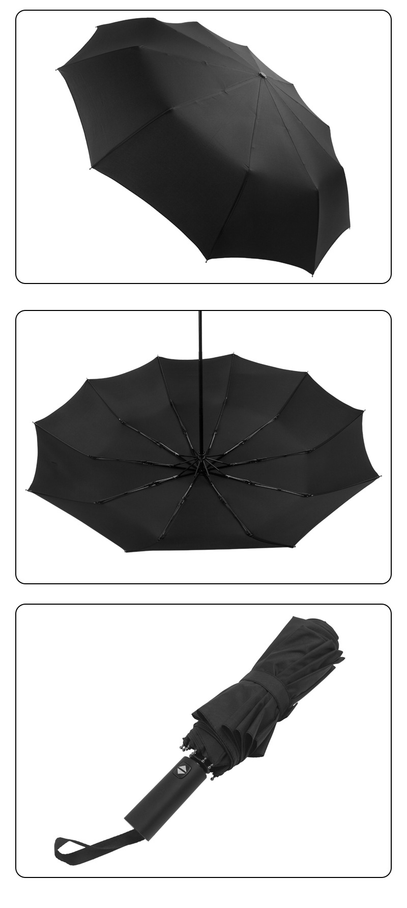 全自动折叠雨伞10骨商务大号两用晴雨伞遮阳广告伞印刷logo黑胶伞