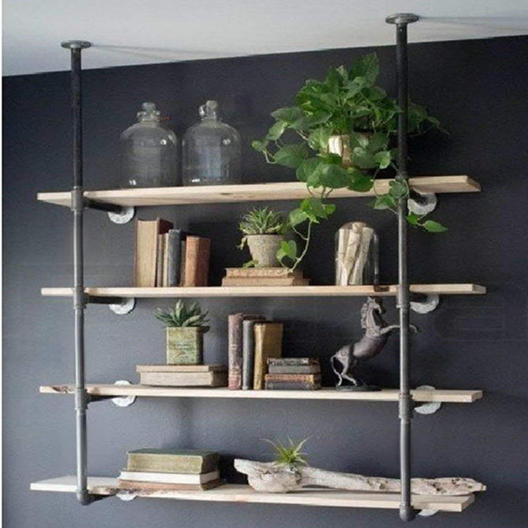 创意墙面书架工业水管壁挂式4层置物架墙上铁艺装饰一字隔板支架