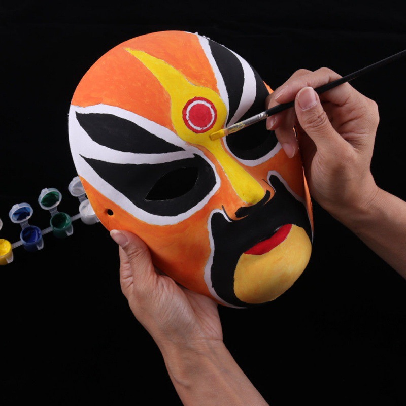 面具幼儿园绘儿童diy纸浆京剧压痕脸谱花旦空白色绘画材料包跨境