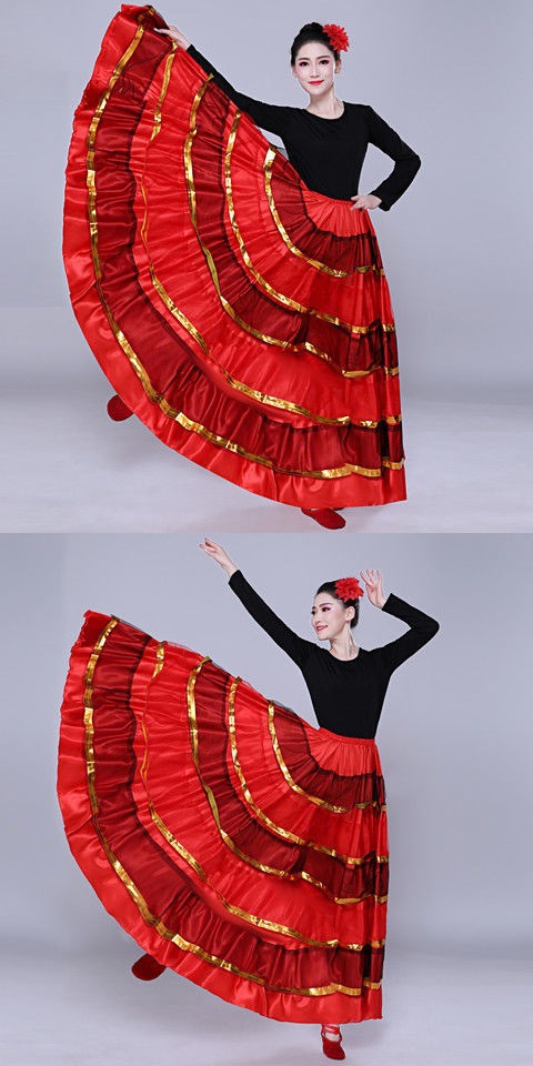 新款西班牙斗牛舞蹈裙肚皮舞裙女半身裙大摆裙开场舞表演演出服装