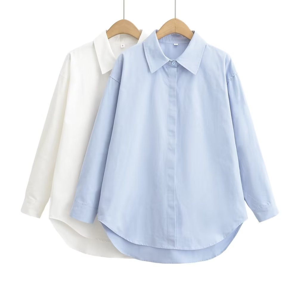 新款韩版复古港味宽松休闲男友风长袖衬衫女翻领中长款衬衣-阿里巴巴