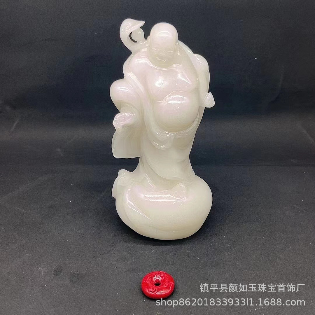 天然汉白玉佛如意布袋弥勒佛公摆件居家客厅室内桌面办公室摆件