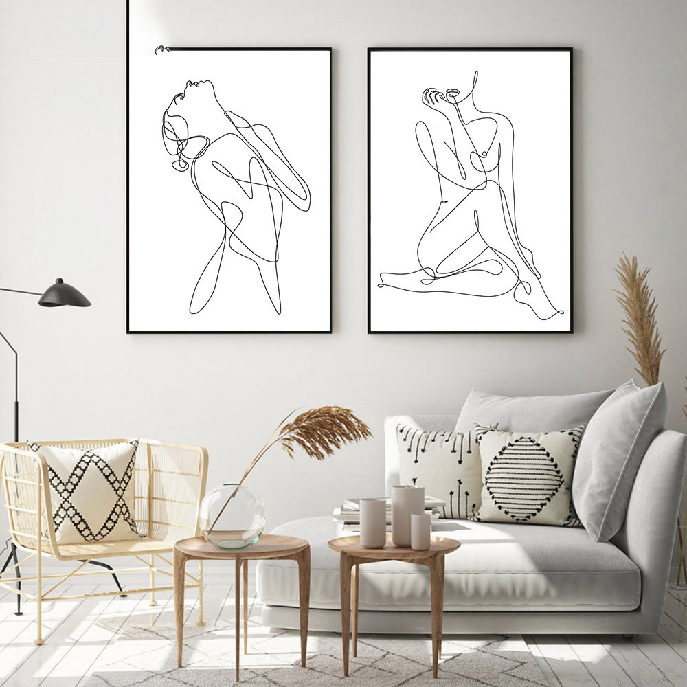 抽象线条性感的身体艺术画女人瑜伽画布海报墙艺术装饰 无框画芯