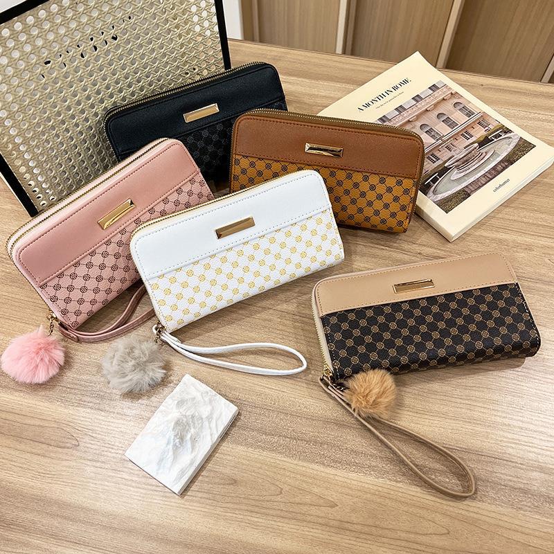 Women's Foreign Trade  Wholesale New  Women's Wallet Hairy Ball Charm Color Contrast Patchwork Card Holder Coin Purse