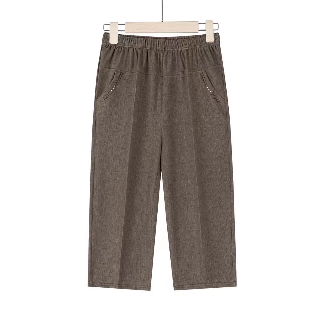 Summer 2023 Middle-Aged and Elderly Women's Ankle-Length Pants Large Size Loose Mom Wear Thin Trousers with an Elasticated Waist Stall Supply