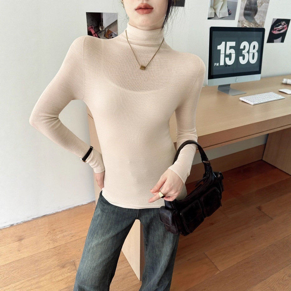 早秋高领长袖otw扬子纱可机洗羊毛针织衫柔软内搭修身打底衫女装