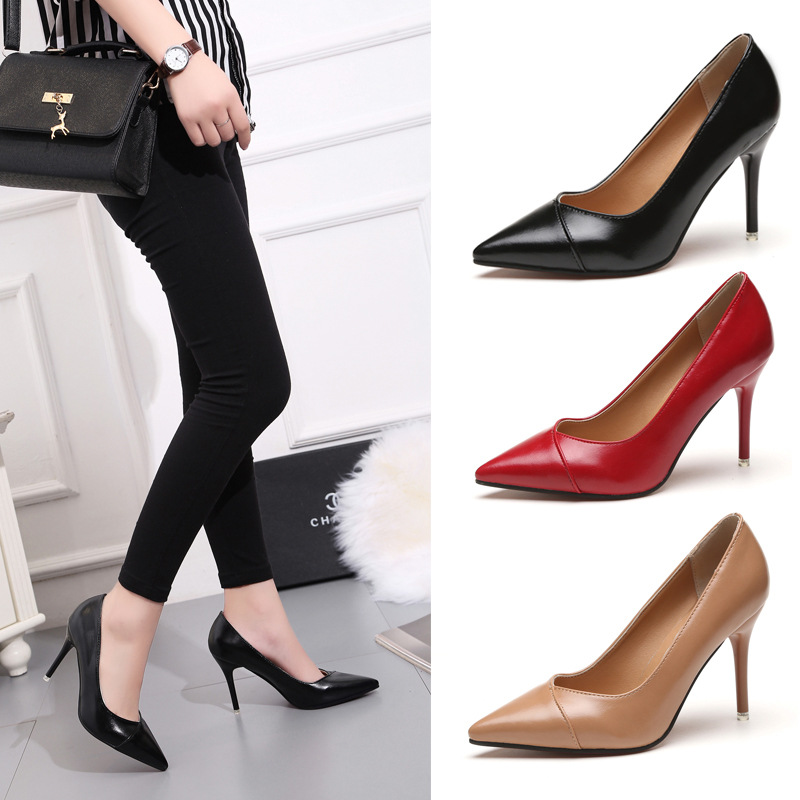 黑色高跟鞋2024年春季新款百搭浅口欧美风尖头鞋细跟单鞋女鞋子