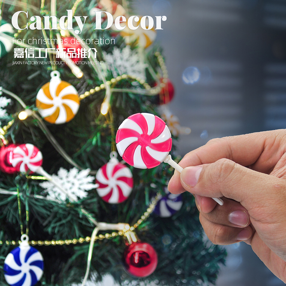 Cross-Border Christmas Candy Lollipop Cane Ornaments Artificial Color Fake Mint Candy Crutch Cake Decoration Accessories