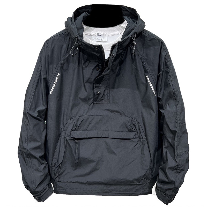 Autumn New Men's Workwear Big Pocket Hooded Top Zipper Pocket Pullover Shell Jacket Casual Loose Jacket Tide