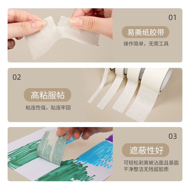 White Medium and High Adhesive Masking Tape Tape Wholesale Crease Paper Masking Decoration Spray Paint Beauty Seam Color Separation Single-Sided Masking Tape