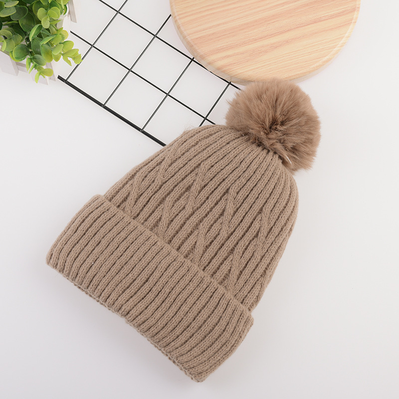 Hat Women's Autumn and Winter Korean Style Wool Hat Casual Thickening Versatile Sleeve Cap Warm Knitted Hat with Fur Ball