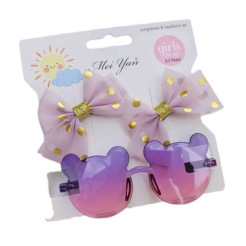 New Kid's Eyewear Barrettes Suit Stereo Bow Clip Girls Hair Accessories Colorful Transparent Sweet Mickey Sunglasses