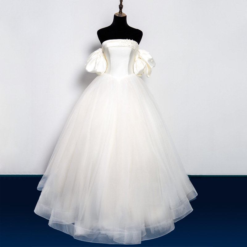 婚纱女新娘礼服公主裙小个子2022新款白色抹胸复古宫廷风重工夏季