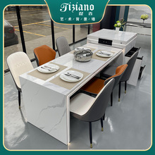 岛台餐桌一体小户型多功能家用岩板导台带水槽可伸缩餐桌定 制
