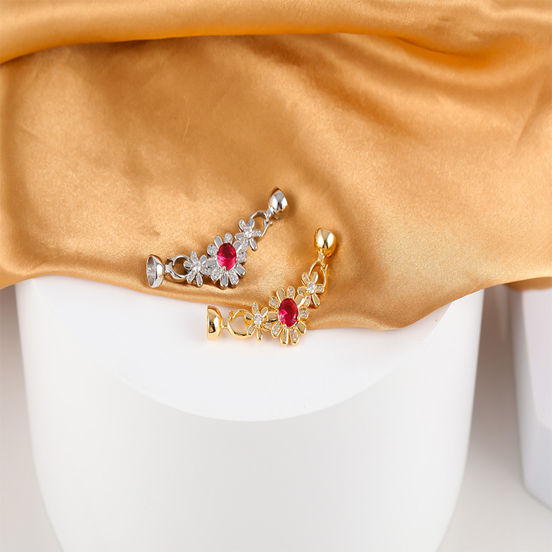 DIY Special-Interest Design Micro-Inlaid Red Zircon Petals Universal Buckle Bracelet Necklace Buckle New Accessories