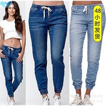 women jogging pants jeans plus size 新款大码女牛仔裤慢跑裤