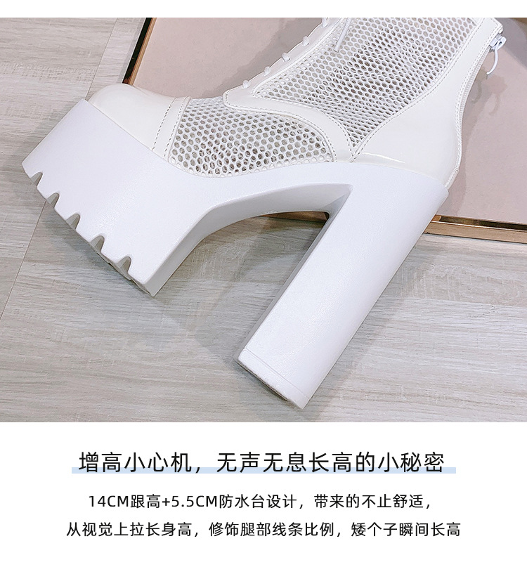 2020春秋新款镂空网状15cm高跟粗跟凉鞋防水台厚底夜店舞台表演鞋