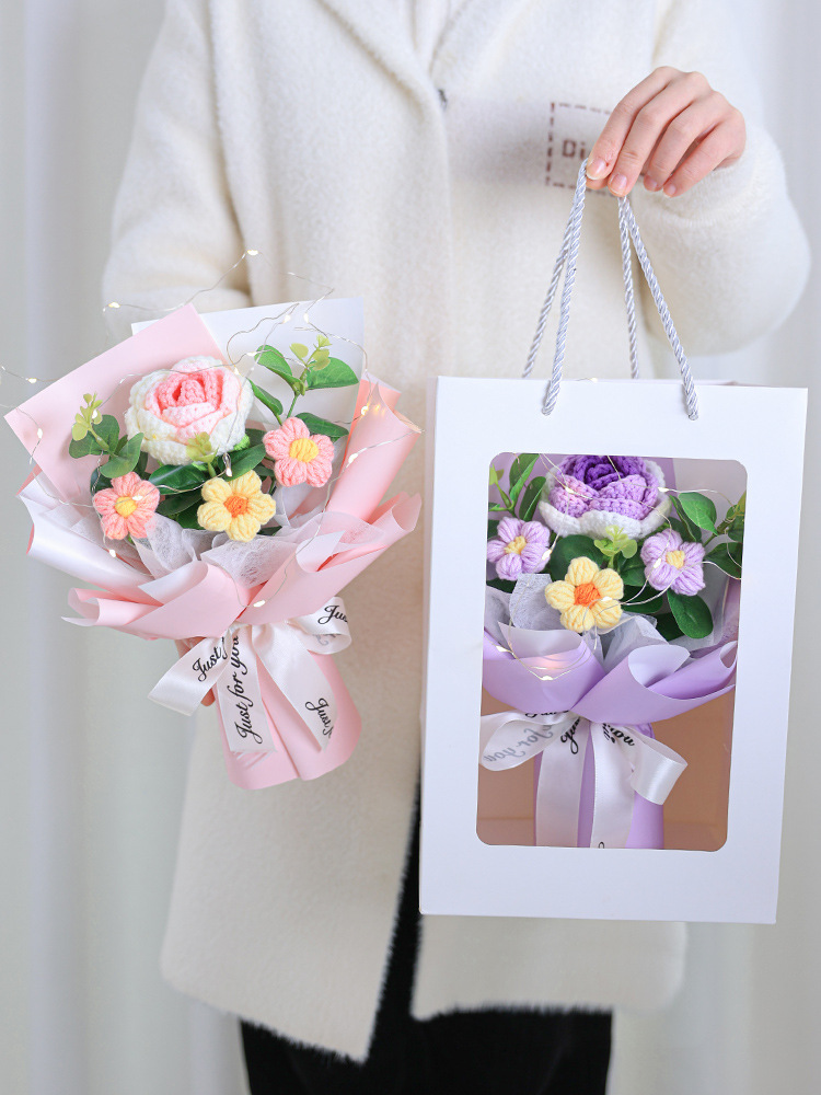 母亲节生日礼物手工编织玫瑰毛线钩织花束成品送女友妈妈公司员工