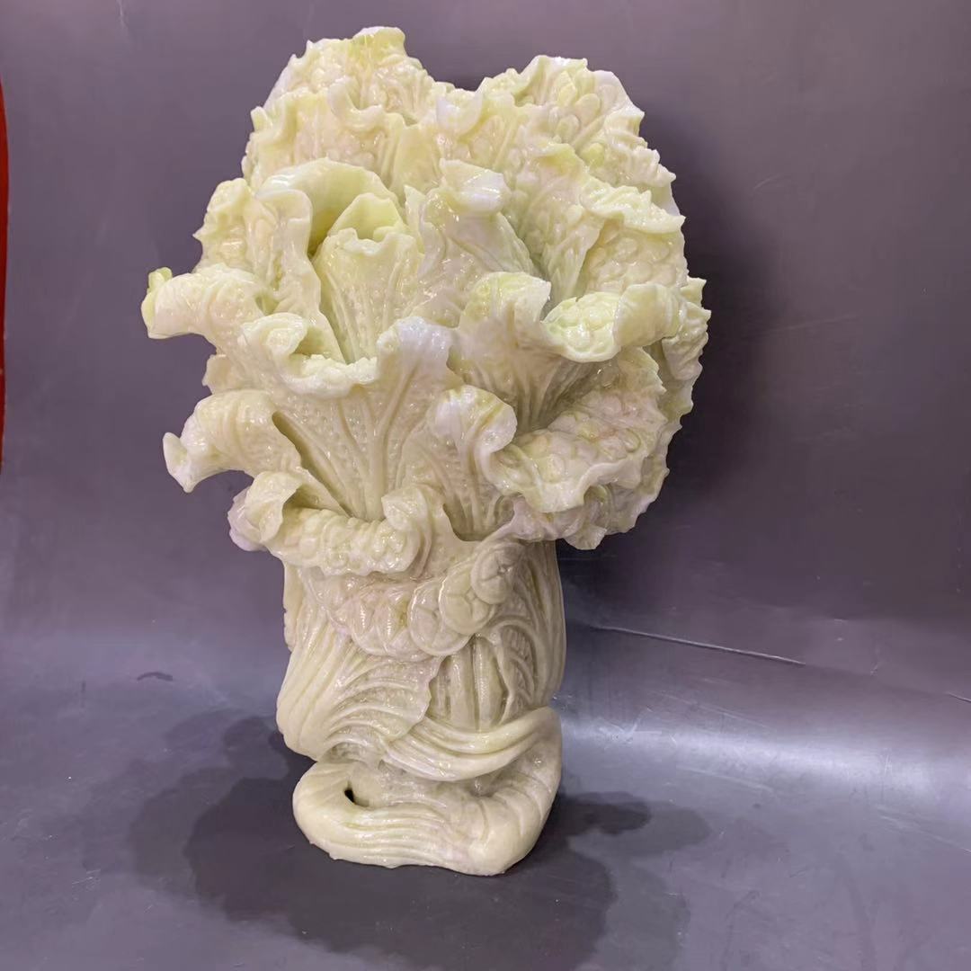 岫玉白菜摆件玉雕工艺品立体大白菜摆件遇百财酒柜电视柜玉摆件