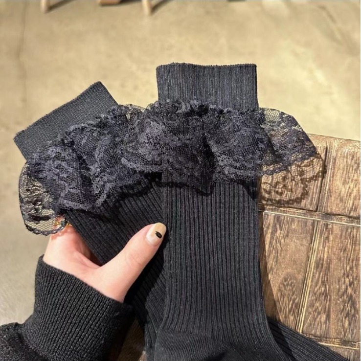 韩国东大门双针花边小仙女蕾丝花边女袜-阿里巴巴