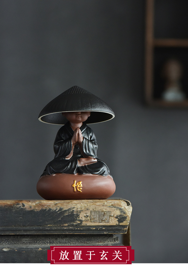 中式小和尚紫砂摆件禅意客厅办公室茶桌桌面创意茶宠小沙弥装饰品