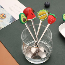 厂家定制PVC软胶水果创意可爱甜品勺蛋糕水果叉子卡通咖啡搅拌