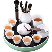 RS7B陶瓷乌金石茶盘家用中式圆满托盘大容量陶瓷圆形储水茶台茶具