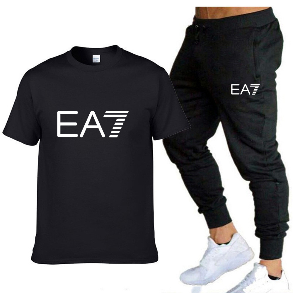 New Fashion Brand Cross-Border Letter Printing Casual Sportswear T-shirt Suit Men's and Women's T-shirt + Trousers Two-Piece Set