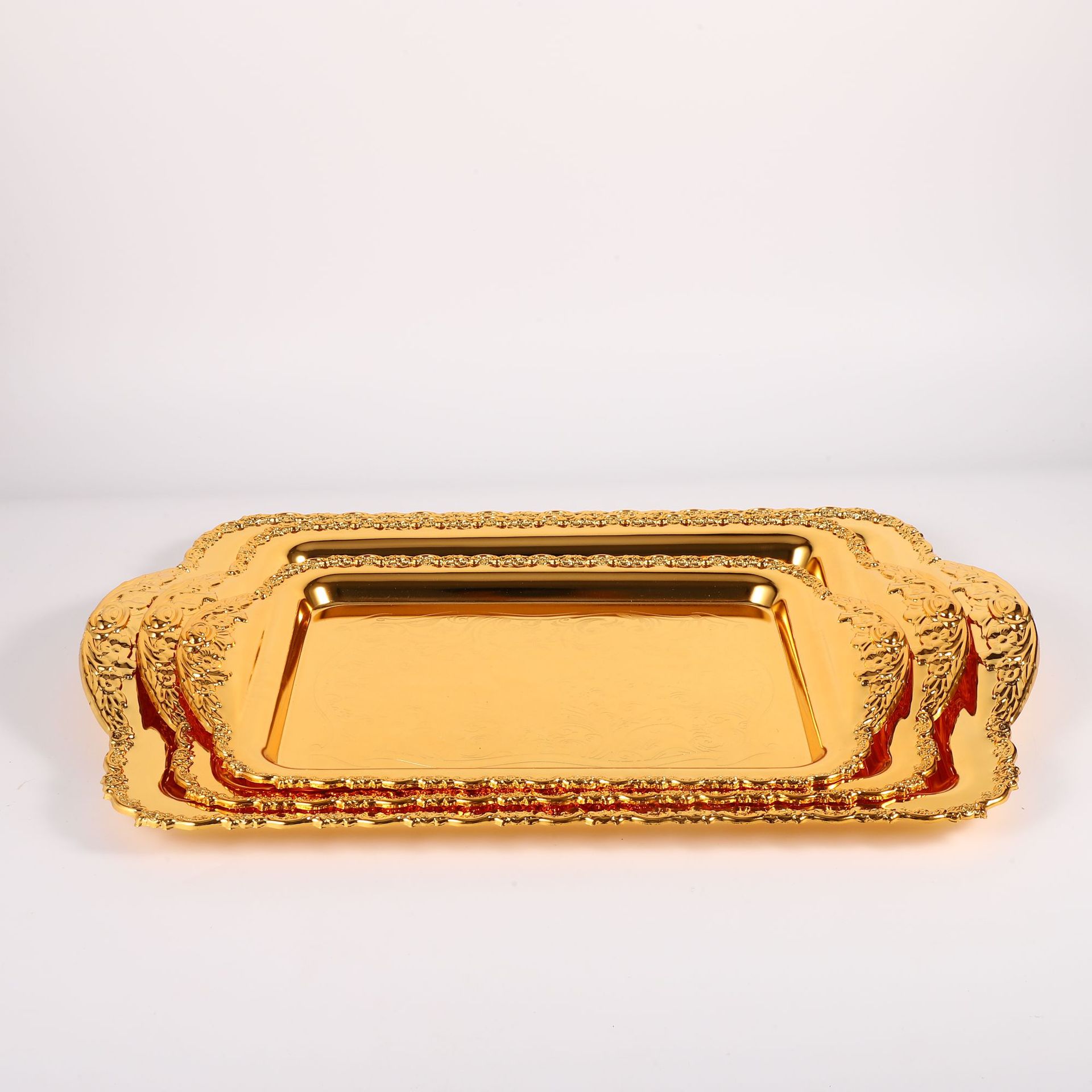 Nordic Style Gold-Plated Silver Rectangular Tray Hardware Gold-Plated Tray Hotel Club Plate Wholesale