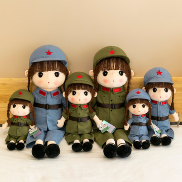 创意变装娃娃红军菲儿毛绒玩具公仔 八一节礼品批发军装毛绒菲儿