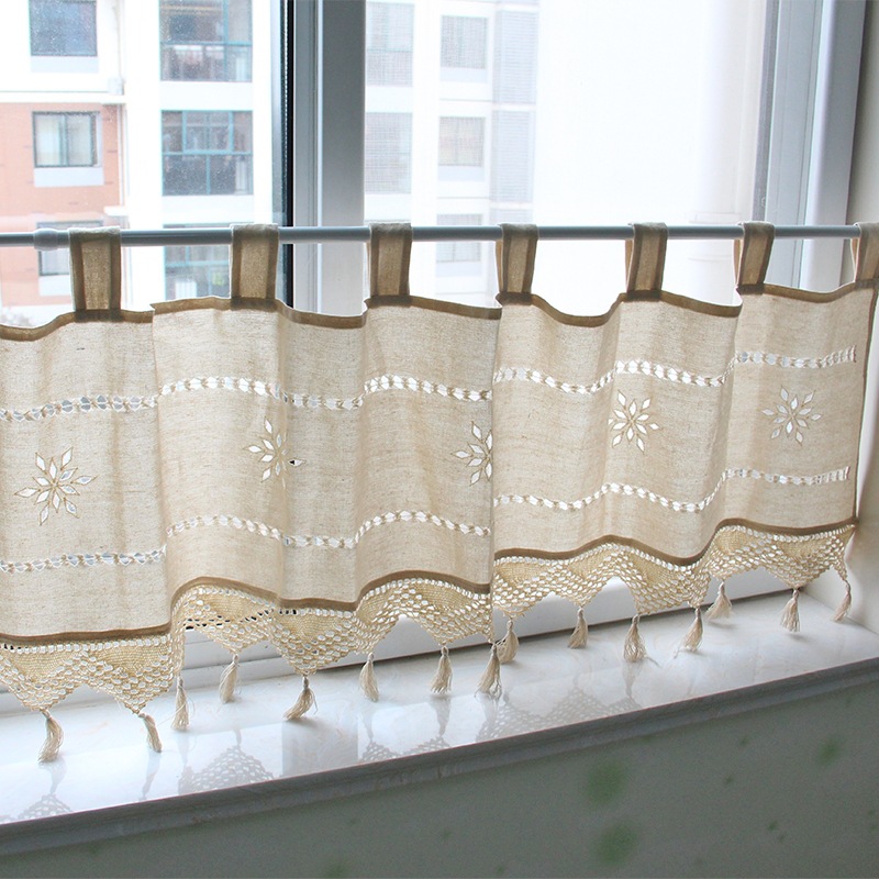 工厂直供 欧式手工镂空吊穗棉麻刺绣遮光半帘窗帘咖啡帘批发