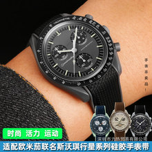 适用欧米加&斯沃淇联名款行星系列拼色硅胶手表带精钢折叠扣20mm