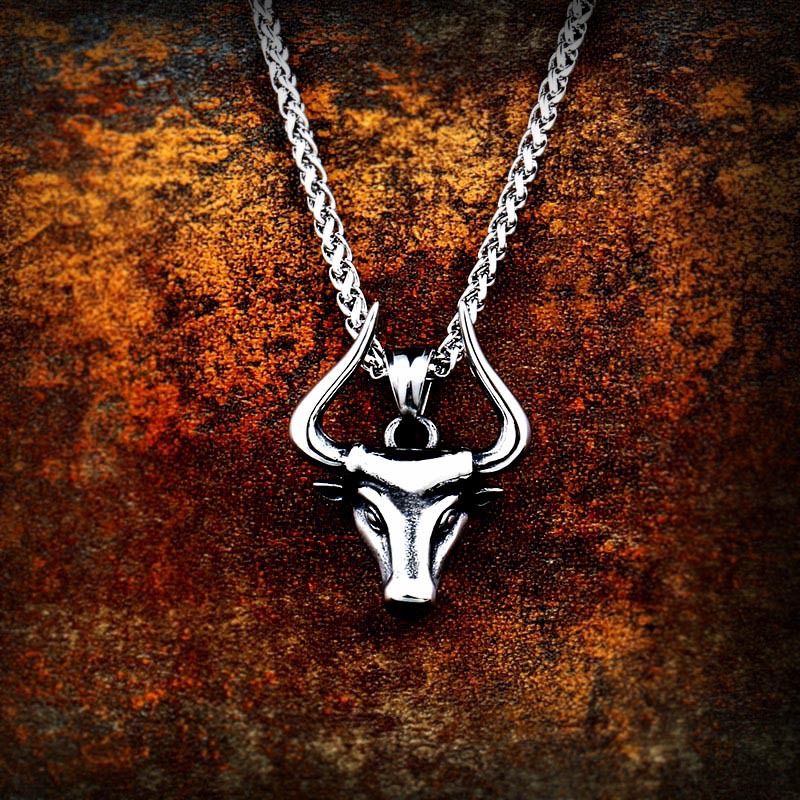 beier复古不锈钢动物牛头吊坠 欧美男士个性牛角钛钢项链配饰批发