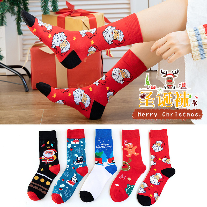 2022 New Creative Christmas Stockings Snowman Santa Claus Cartoon Tube Socks Autumn and Winter European and American Christmas Stockings