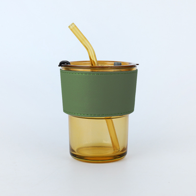 Coffee Cup Opening Gift Glass Bamboo Joint Cup with Lid and Straw Household Female Wholesale Drinking Cup Customized Logo