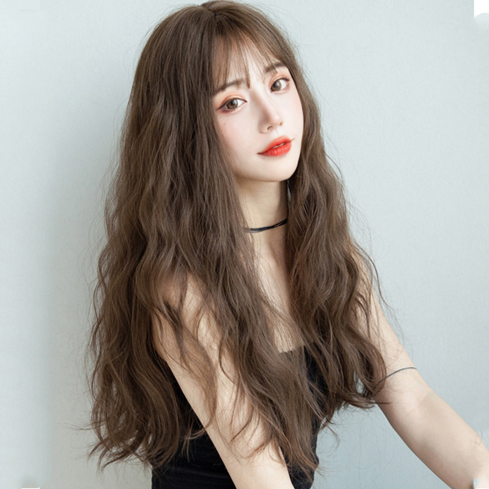 欧美假发长卷发齐刘海假发大波浪化纤水波纹卷假发wigs厂家批发