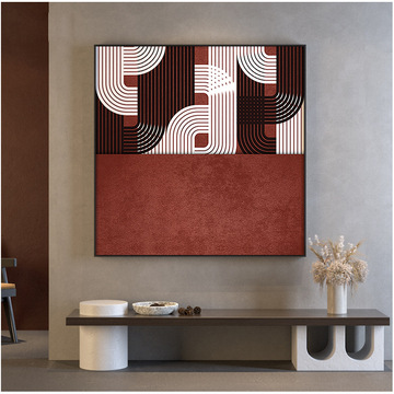 现代轻奢客厅玄关装饰画红色抽象线条极简艺术背景墙壁方型挂画