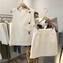 韩国东大门2024春季新款时尚西装马甲外套+高腰包臀半身裙套装女