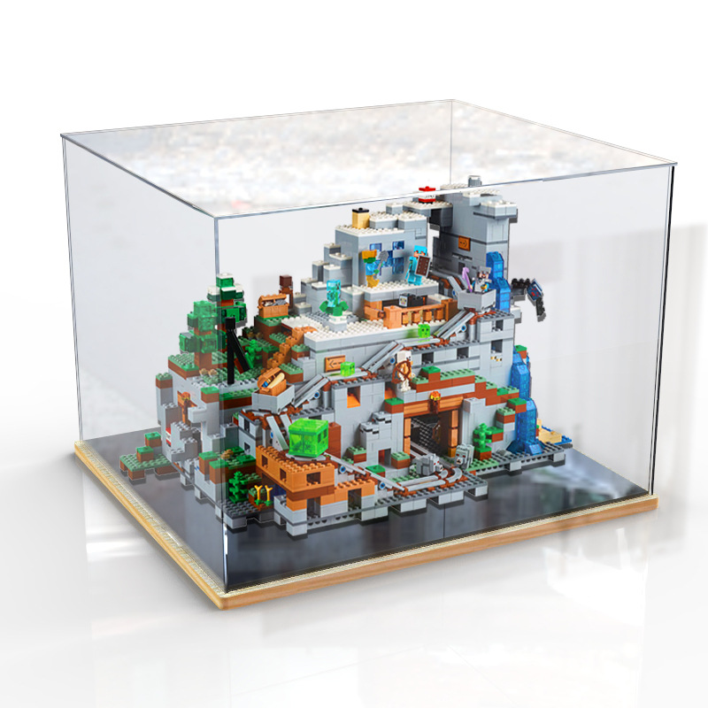适用乐高21137我的世界山洞亚克力展示盒 透明防尘盒子手办收纳盒