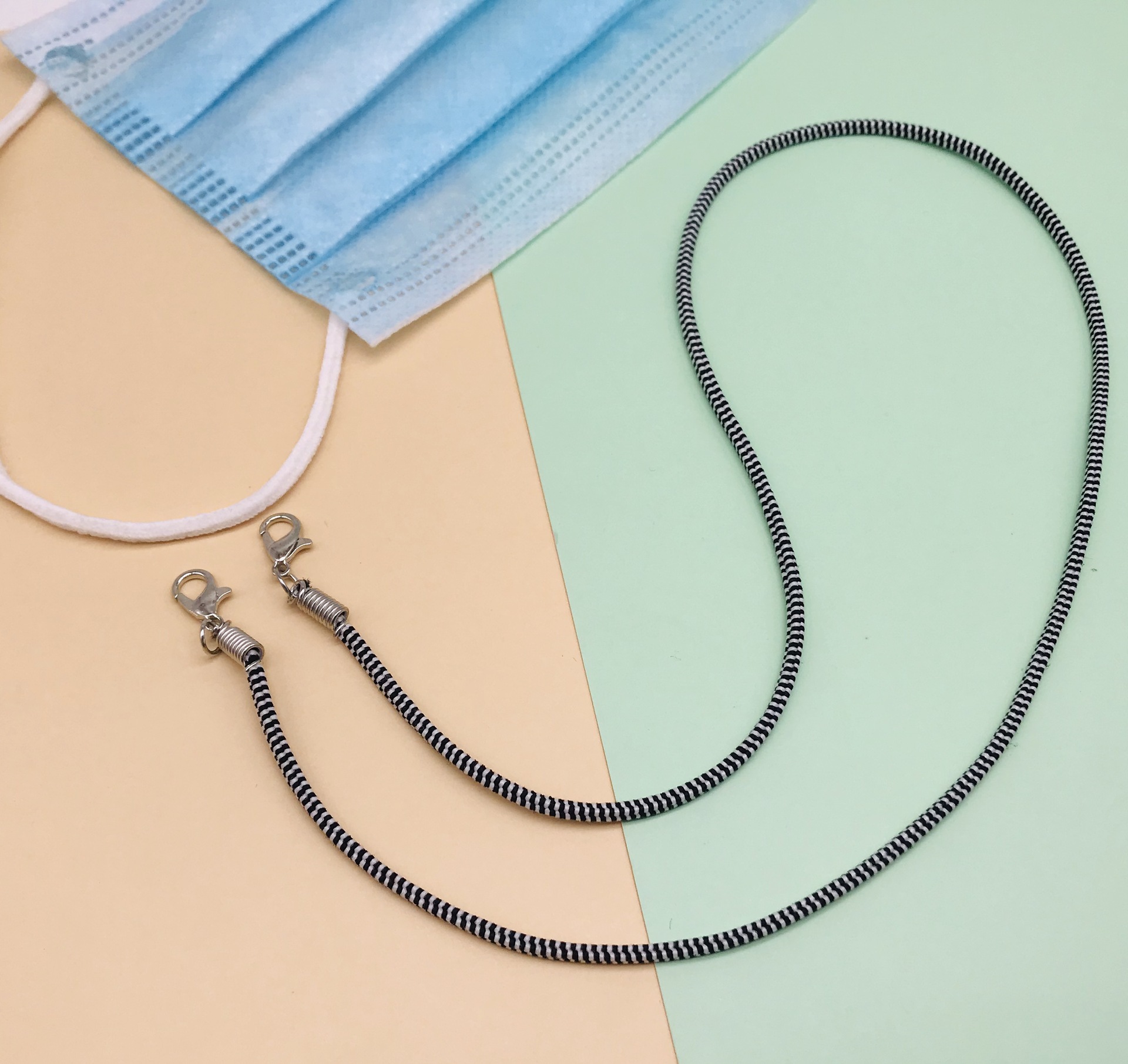 厂家直供口罩配饰 ins条纹双色弹力挂脖防丢口罩绳 口罩编织挂绳