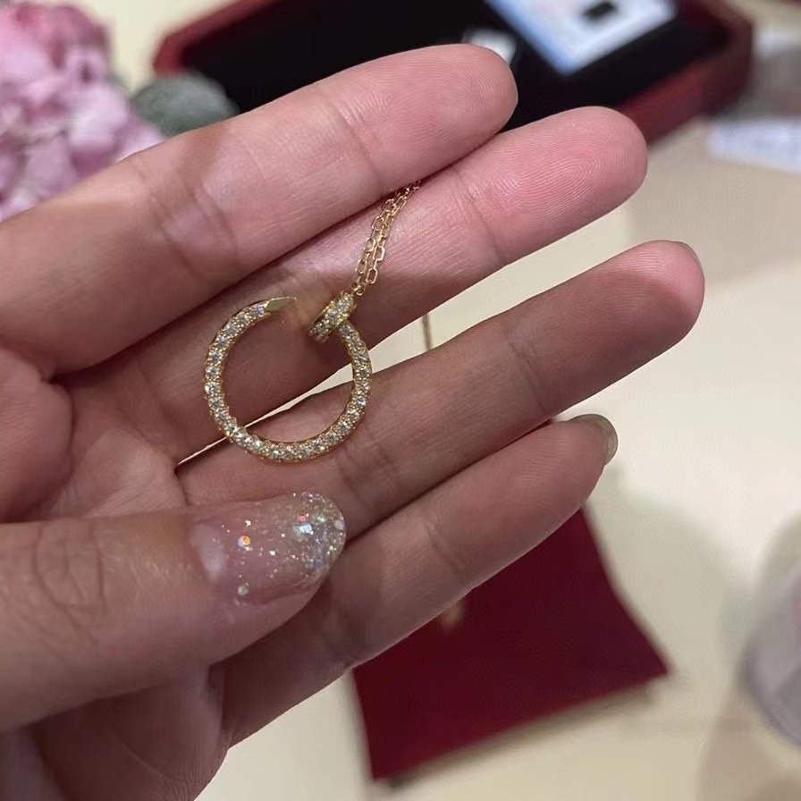 卡家满钻钉子项链钉子项链满钻微镶时尚创意女锁骨链镀18k金项链