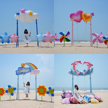 户外网红拍照打卡通云朵彩虹秋千座椅雕塑景区落地热气球摆件北京